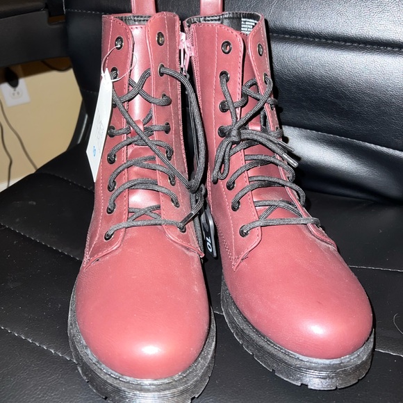 WOMENS MAROON COMBAT BOOTS SIZE 10 - Picture 4 of 7
